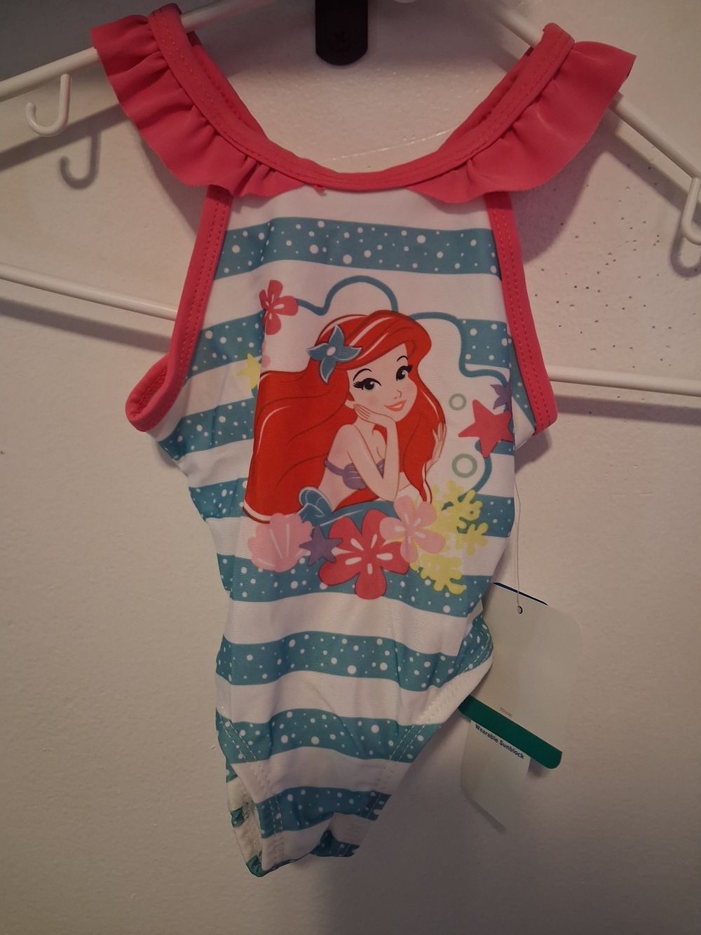 Disney Girls One-Piece Swimsuit Coral Teal White with Ariel